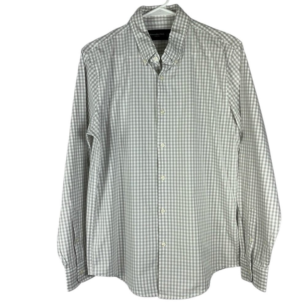 Abercrombie & Fitch Stretch checkered button down long sleeve shirt Sz M Silver